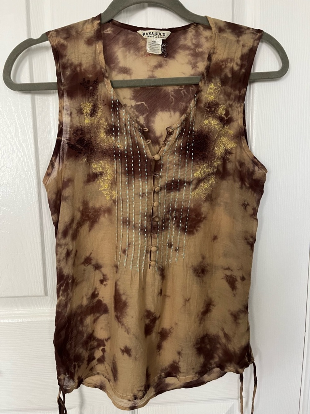 Parasuco Brown and Tan Tie-Dye Button-Front Camisole size M